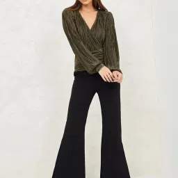 Styli Metallic Pleated Wrap Front Top with Fitted Waistband image 4