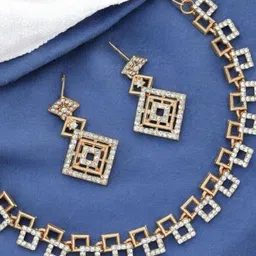 Women Click Stone Studded Geometric Design Jewellery Set image 1