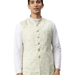 Manyavar Cream Floral Print Ethnic Jacket image 1