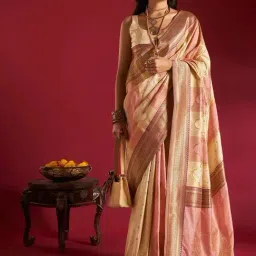 Elora Cream & Pink Silk Woven Saree With Unstitched Blouse-image-69
