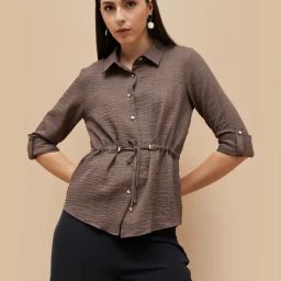 Code by Lifestyle Brown Polyester Regular Fit Textured Shirt-picture-29