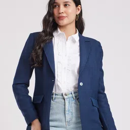 Fablestreet Navy Relaxed Fit Single Breasted Blazer image 1