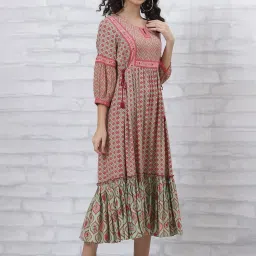 Rangriti Mint Green Printed A-Line Dress image 4
