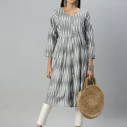 showoffff SHOWOFF Grey Cotton Printed Calf Length A Line Kurta image 4