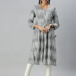 showoffff SHOWOFF Grey Cotton Printed Calf Length A Line Kurta image 1