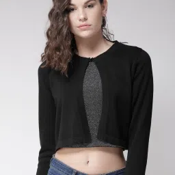 Style Quotient Women Solid Black  Cotton Smart Casual Crop Shrug image 1
