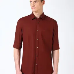 Peter England Maroon Cotton Slim fit Solid Shirt-picture-40