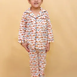 Biglilpeople Unisex White & Orange Printed Full Sleeves Shirt with Pants-image-21