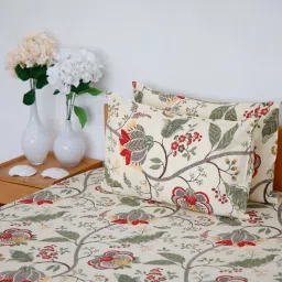 Ariana Green & Beige Cotton 144 TC Single Bedsheet With 1 Pillow Cover image 2