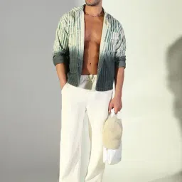 SHOWOFFFF Green Cotton Regular Fit Striped Shacket image 5