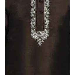 SG Yuvraj Kids Brown Embroidered Kurta with Pyjama image 5