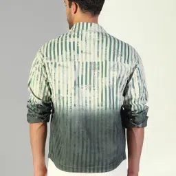 SHOWOFFFF Green Cotton Regular Fit Striped Shacket image 4