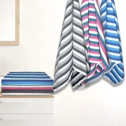 Athom Living 6-Pcs Pink & Grey Striped 210 GSM Bath Towel-image-70