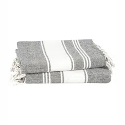 LANE LINEN 2-Pcs Black & White Striped Pure Cotton Turkish Hammam Beach Towels-image-78