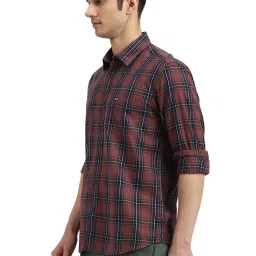 Arrow Maroon Cotton Slim Fit Checks Shirt image 3