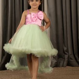 Ministitch Girls Green Flared Fit Party Dress-picture-29
