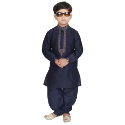 SG Yuvraj Kids Navy Embroidered Kurta with Pyjama image 1