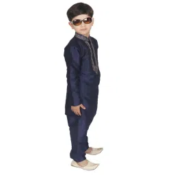 SG Yuvraj Kids Navy Embroidered Kurta with Pyjama image 4