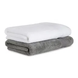 Spaces Solid White & Grey Cotton Bath Towels - Set of 2 image 2