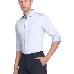 Arrow Light Blue Cotton Slim Fit Self Pattern Shirt image 3