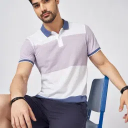 Byford By Pantaloons Multicolored Cotton Slim Fit Colour Block Polo T-Shirt image 4