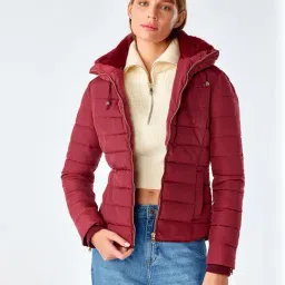 Cover Story Wine Regular Fit Puffer Jacket-picture-32