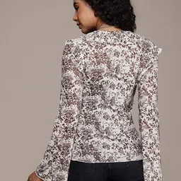 The Roadster Life Co. Abstract Print Bell Sleeve Ruffles Net Top image 4