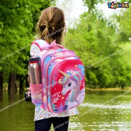 toyshine Fabric Kids Backpack 20 Inches With Pencil Case And Lunch Box Bag School Backpack For Girls Cute Lightweight Toddler Preschool Elementary Leisure Bag- 3 Pc Set - Christmas Unicorn - Pink image 5