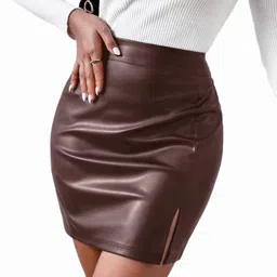 janak Faux Leather Mini Skirt with Side Slit image 2
