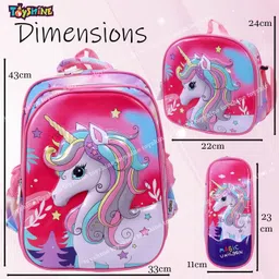 toyshine Fabric Kids Backpack 20 Inches With Pencil Case And Lunch Box Bag School Backpack For Girls Cute Lightweight Toddler Preschool Elementary Leisure Bag- 3 Pc Set - Christmas Unicorn - Pink image 4