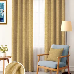 Nefertiti Home Mustard 2 Pieces Textured Black Out Door Curtain-picture-46