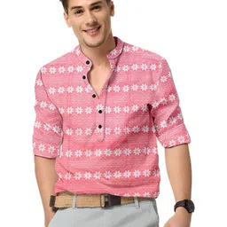 ISUEL FAB Pink Cotton Spread Collar Striped Shirts-picture-26