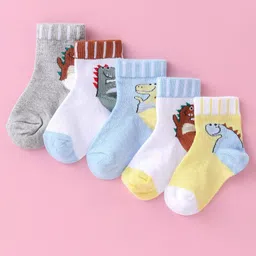 Mustang Cotton Blend Ankle Length Socks Dino Design Pack of 5 -  Blue-image-34