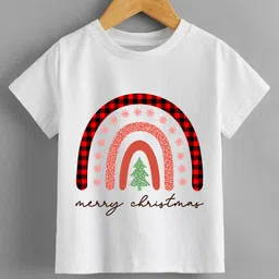 KNITROOT Christmas Theme Half Sleeves Merry Christmas Printed Printed Tee - White-picture-23