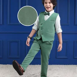 Mark & Mia Cotton Woven Full Sleeves Printed 3 Piece Party Suit With Bow - Green-picture-35