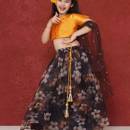 Aj Dezines Organza Half Sleeves Floral Printed Lehenga Choli - Yellow-picture-25