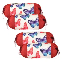 Kuber Industries Set of 4 Bolster/Side Pillow Cover | 16"x32" Cylindrical Masland/Masand Long Pillow Cover For Diwan Pillows | Butterfly-Cream-picture-24