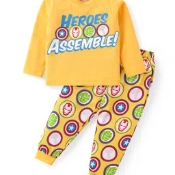 Babyhug Marvel Single Jersey Knit Full Sleeves Night Suit With Avengers Graphics - Yellow-picture-28