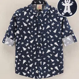 Rikidoos Full Sleeves Ginger Bread Man Printed Shirt - Blue-picture-20