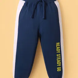 Babyhug French Terry Knit Full Length Lounge Pant With Text Print - Navy Blue-picture-13