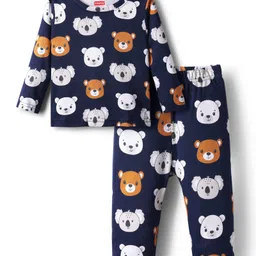 Babyhug Cotton Knit Full Sleeves Co-ords Night Suit with Animal Print - Navy Blue-picture-20