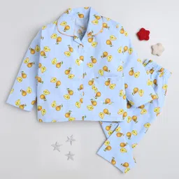 The Magic Wand Cotton Woven Full Sleeves Fruits Printed Coordinating Night Suit Set - Sky Blue-picture-14