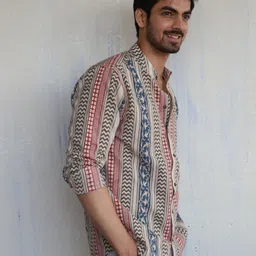 Chidiyaa Original Ethnic Motifs Printed Band Collar Pure Cotton Casual Shirt image 5