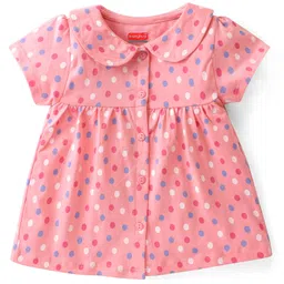 Babyhug Cotton Knit Single Jersey Half Sleeves Night Suit With Polka Dots Print - Pink image 2