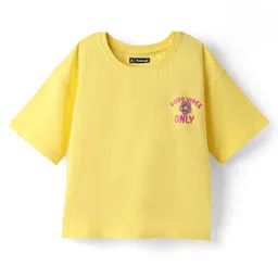 Pine Kids Cotton Knit Half Sleeves Drop Shoulder T-Shirt With Its Ok To Rest Print - Yellow image 2