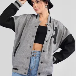 CHKOKKO Women Woollen Running Varsity Jacket image 1