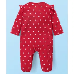 Babyhug Disney Single Jersey Full Sleeves Sleep Suit With Minnie Mouse Print Pack of 2 - Red & White image 3