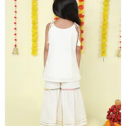 The Magic Wand Sleeveless Lace Embellished Coordinating Kurta & Palazzo Set - Off White image 4