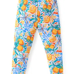 Babyhug Cotton Lycra Knit Full Length Leggings with Polka Dots & Fruits Print Pack of 3 - Mustard Pink & Blue image 3