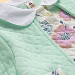 ToffyHouse Knit Full Sleeves Winter Frock With Peter Pan Collar & Floral Print - Light Green image 3